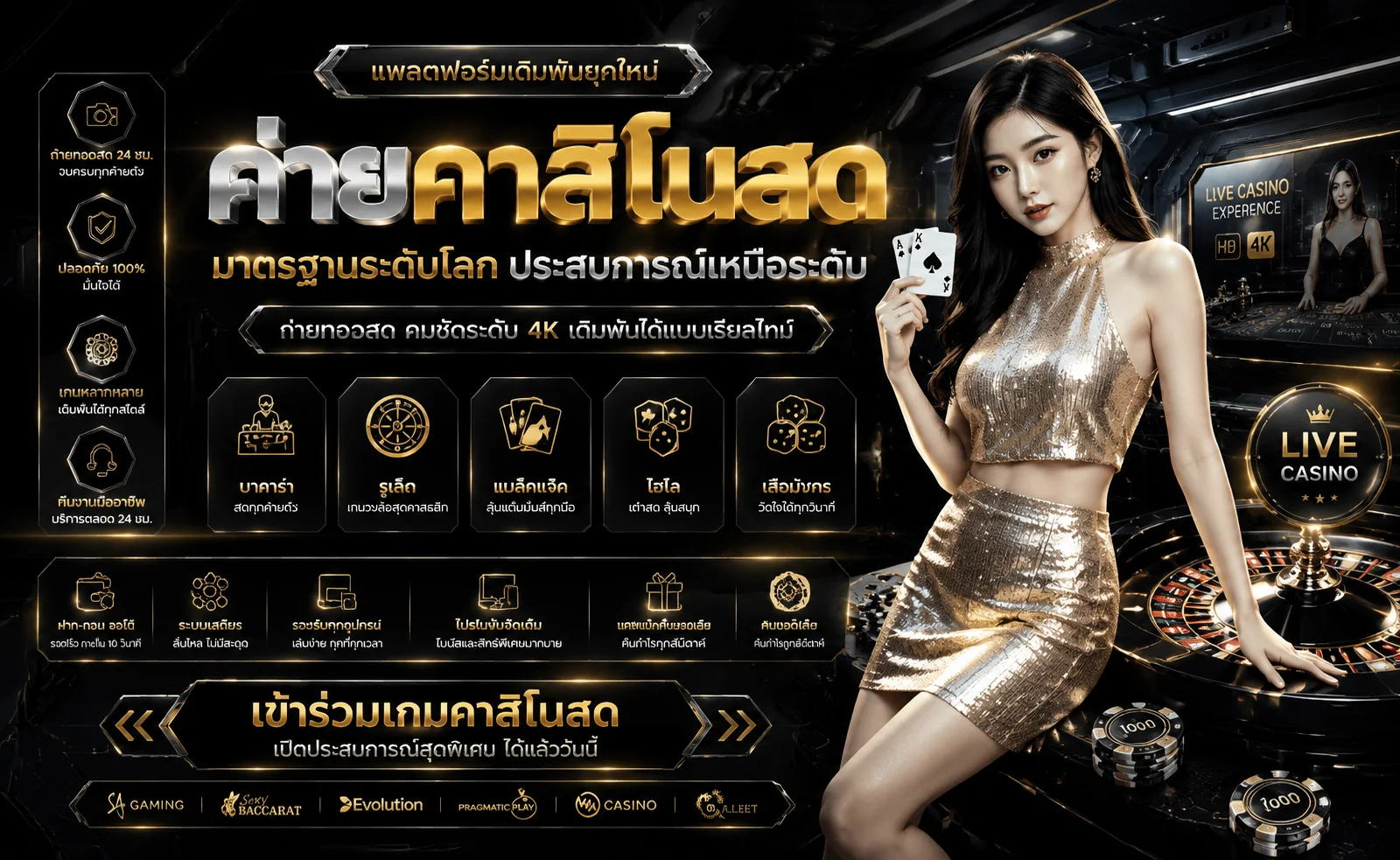 คาสิโนออนไลน์ SUPERSPINS บาคาร่าสดถ่ายทอดจากบ่อนจริงคุณภาพ HD